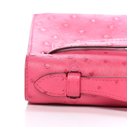 Hermes Ostrich Kelly Pochette Clutch Rose Tyrien 15 of 29