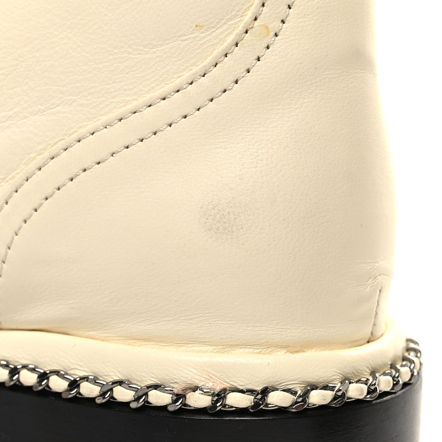 Lambskin Pearl Combat Short Boots 35.5 Ivory Black
