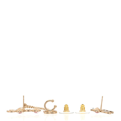 Chanel Metal Strass I Love Coco Heart Chain Climber Earrings Gold Pink 3 of 5