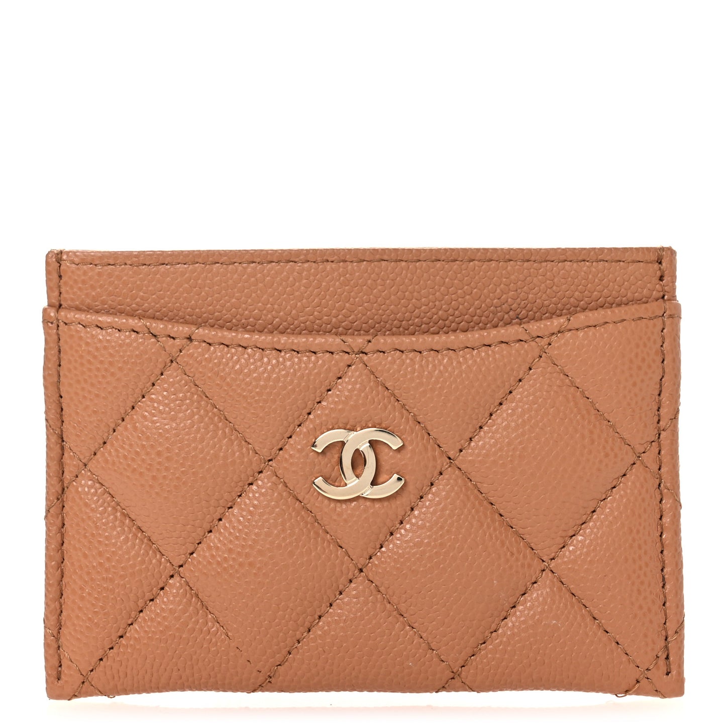 Caviar Quilted Card Holder Dark Beige