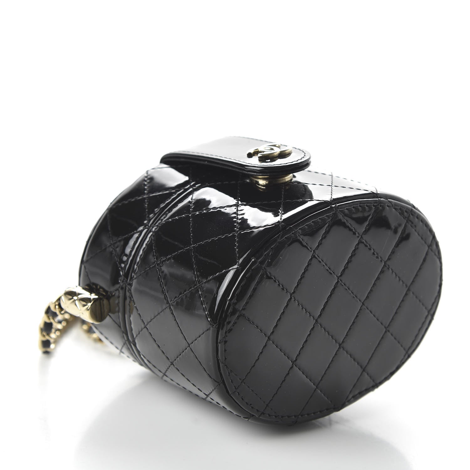 Chanel Patent Quilted Round Mini Vanity With Chain Black 4 of 11