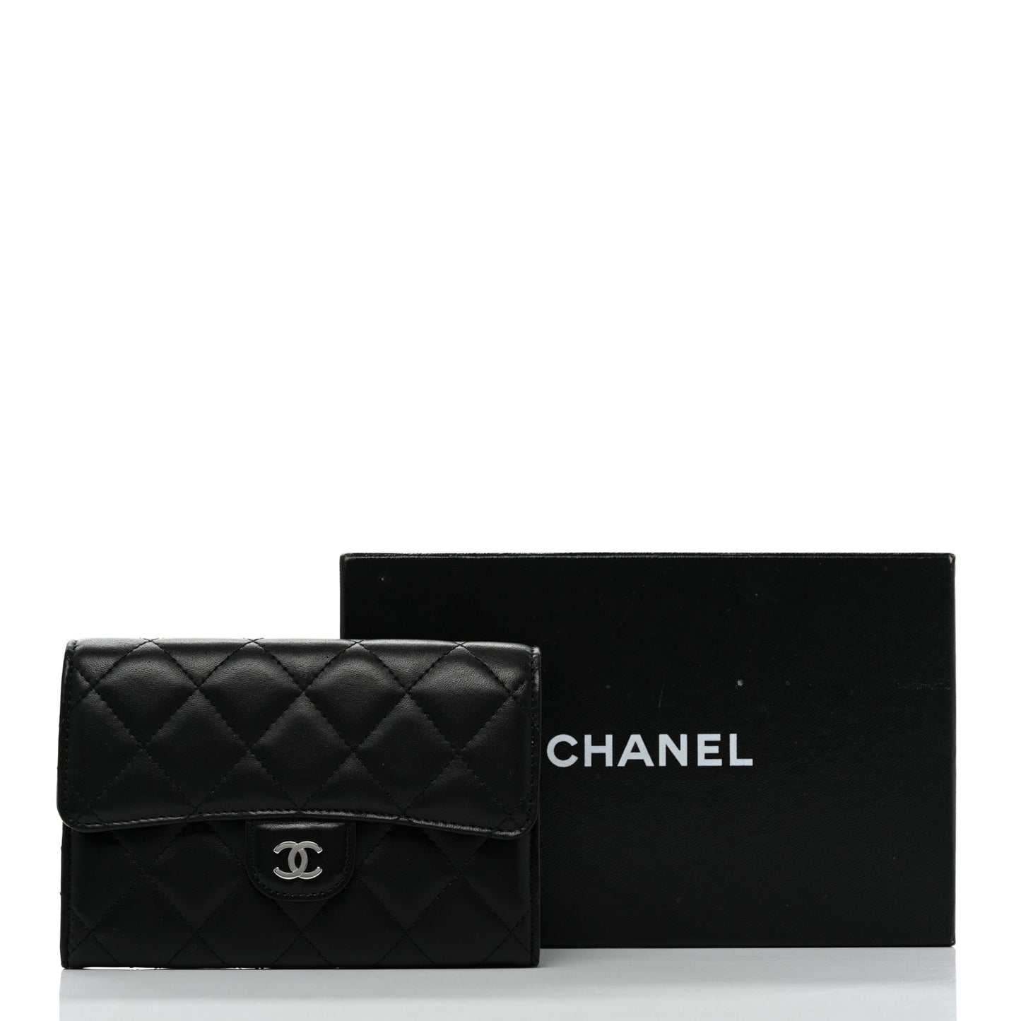Lambskin Quilted Small Flap Wallet Black