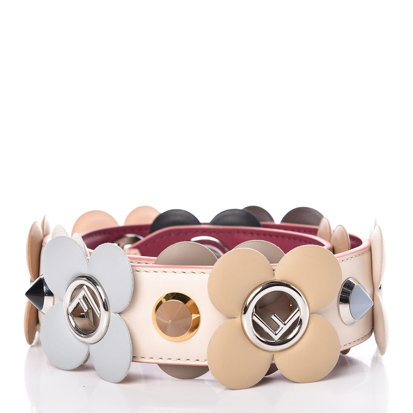 Calfskin F is Studded Flower Strap You Camelia
