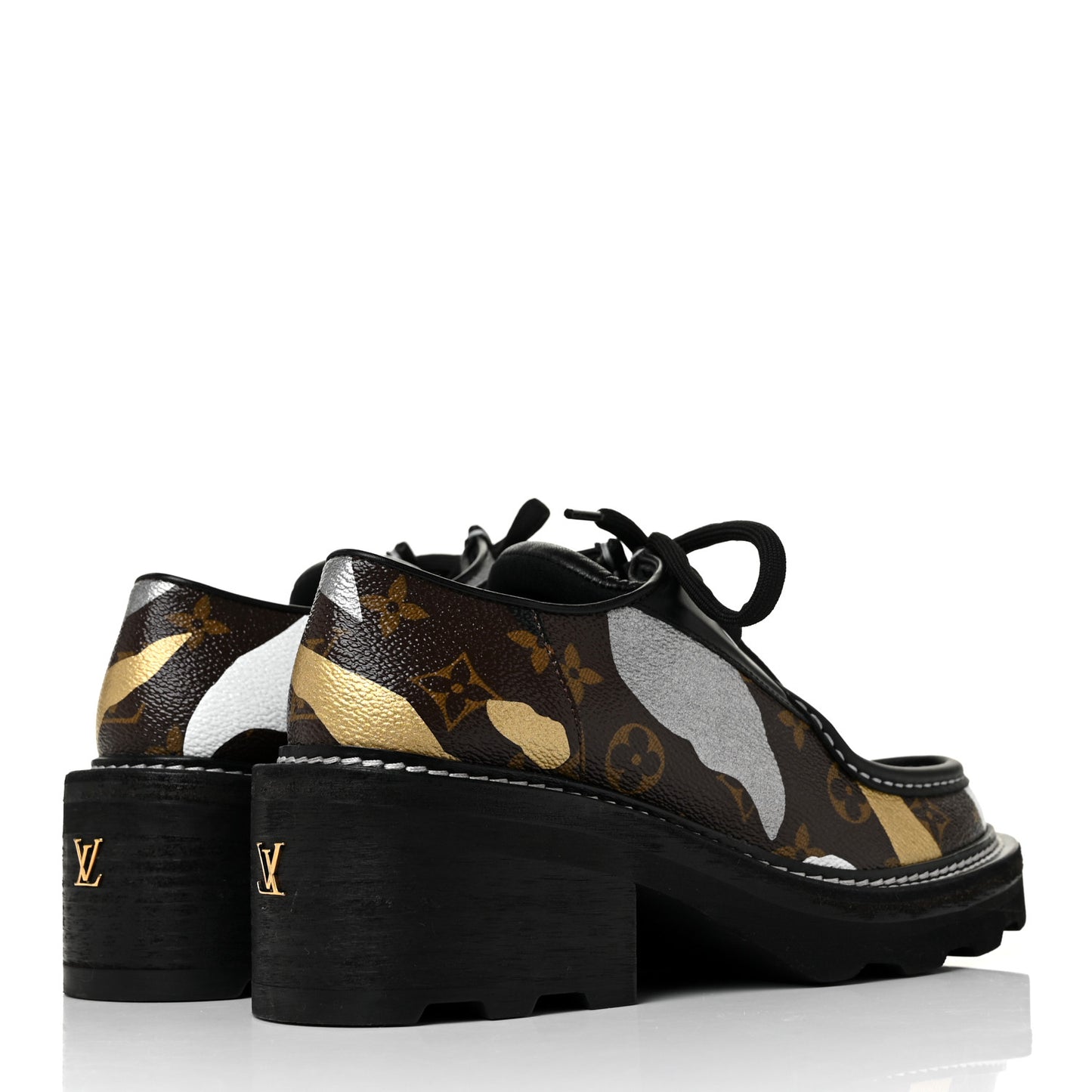 X LOL Monogram Calfskin Beaubourg Platform Derby Shoes 39 Gold Silver