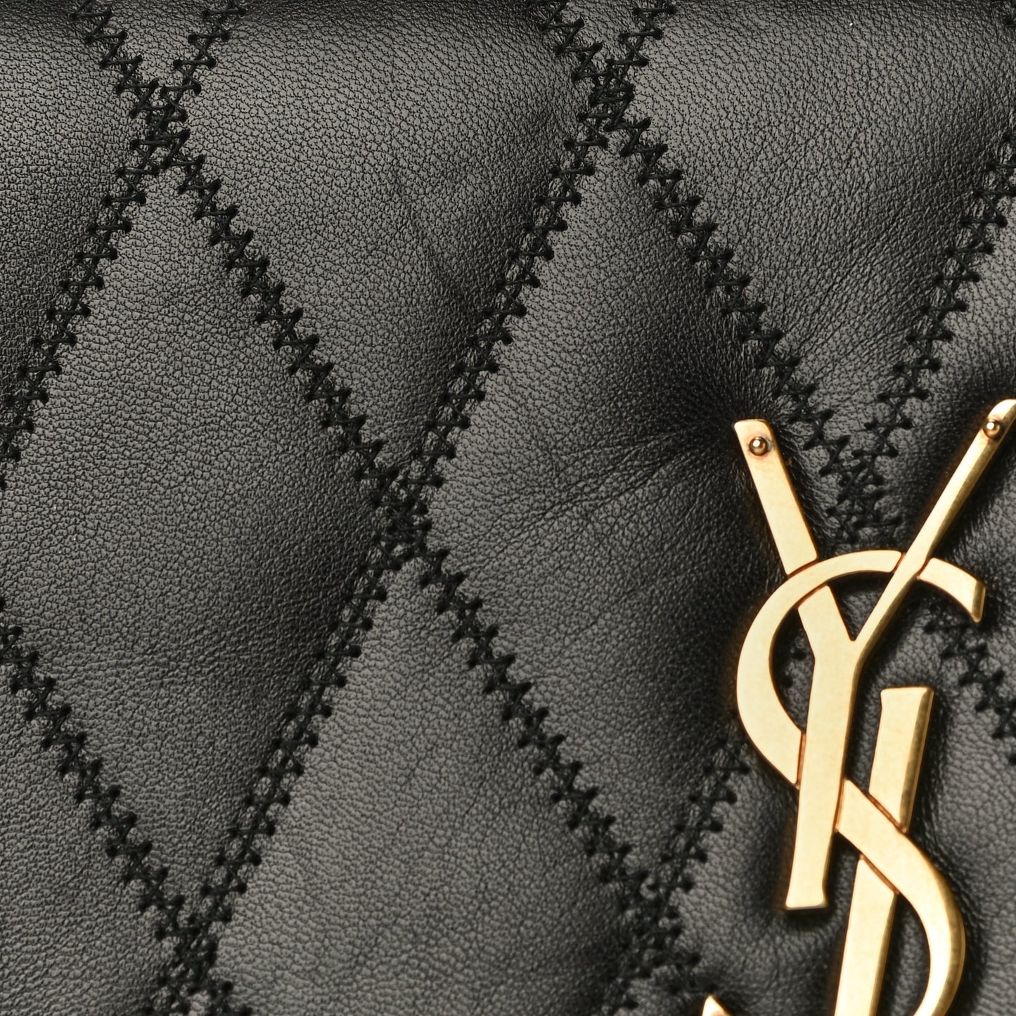 Lambskin Diamond Quilted Monogram Angie Chain Bag Black
