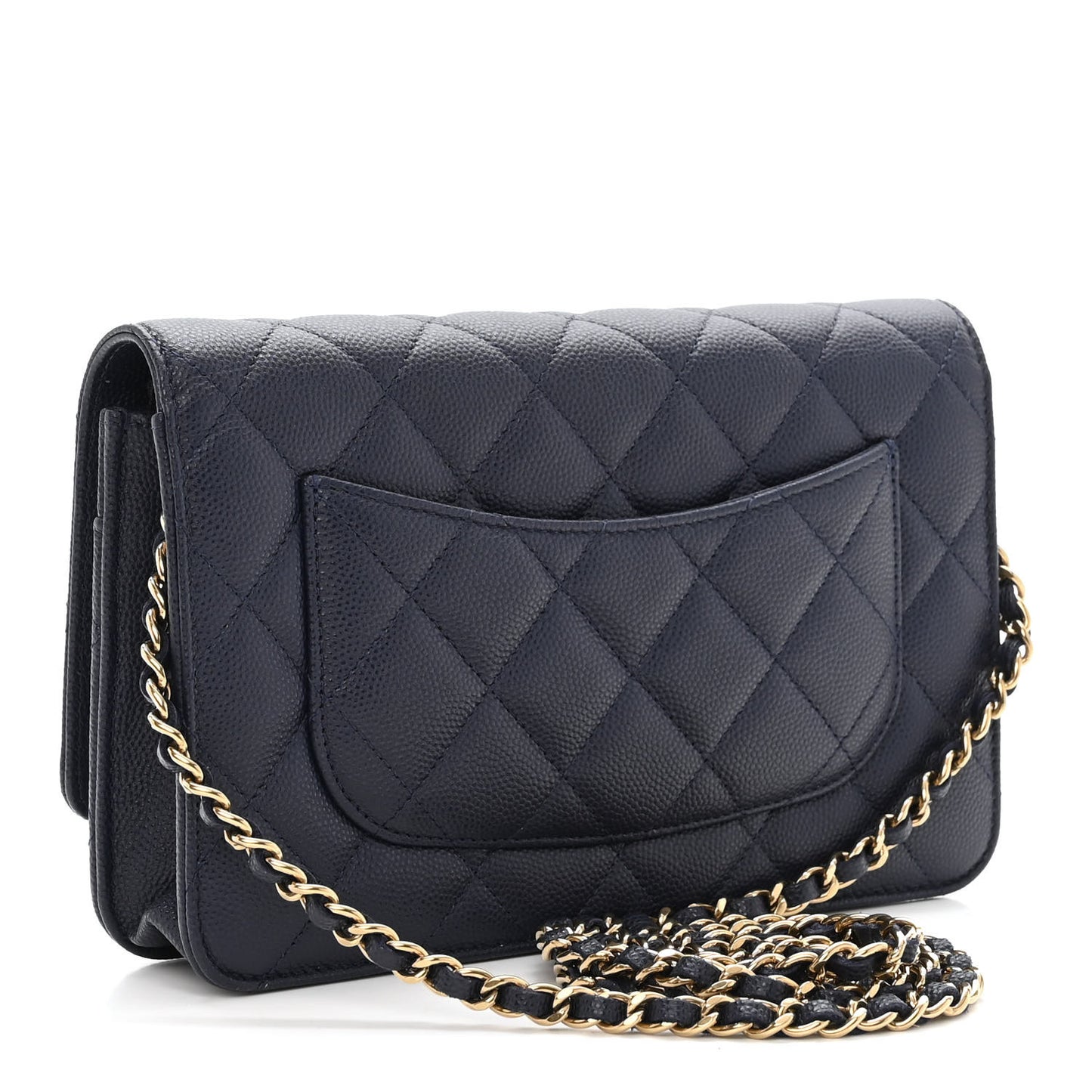 Caviar Quilted Wallet On Chain WOC Navy Blue