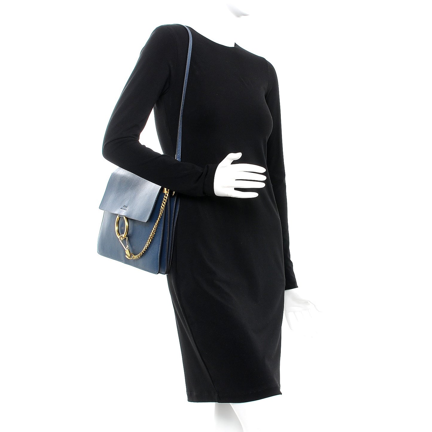 Calfskin Medium Faye Shoulder Bag Denim Blue
