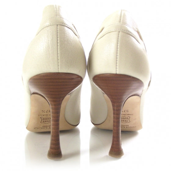 Jimmy Choo Leather Cutout Slingback Heels 37.5 Ivory 3 of 7
