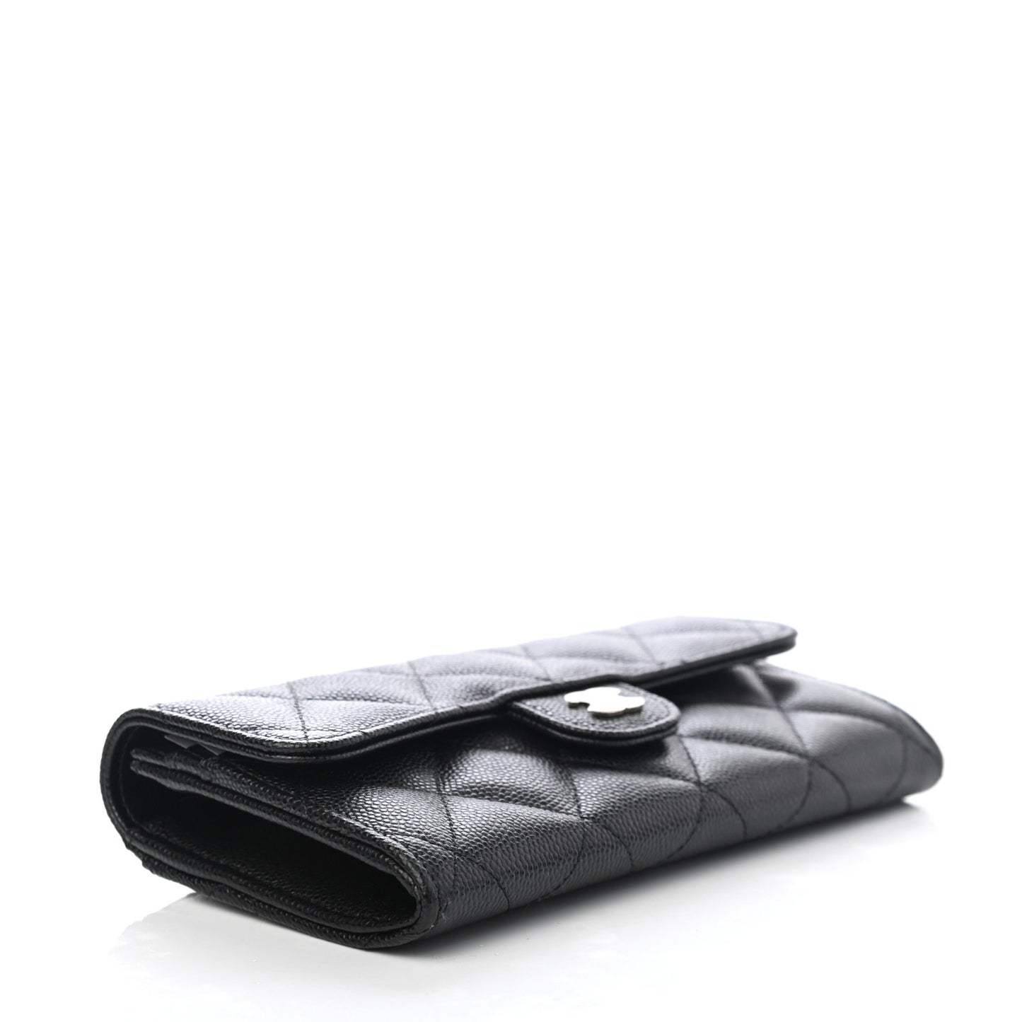 Caviar Quilted Medium Gusset Flap Wallet Black