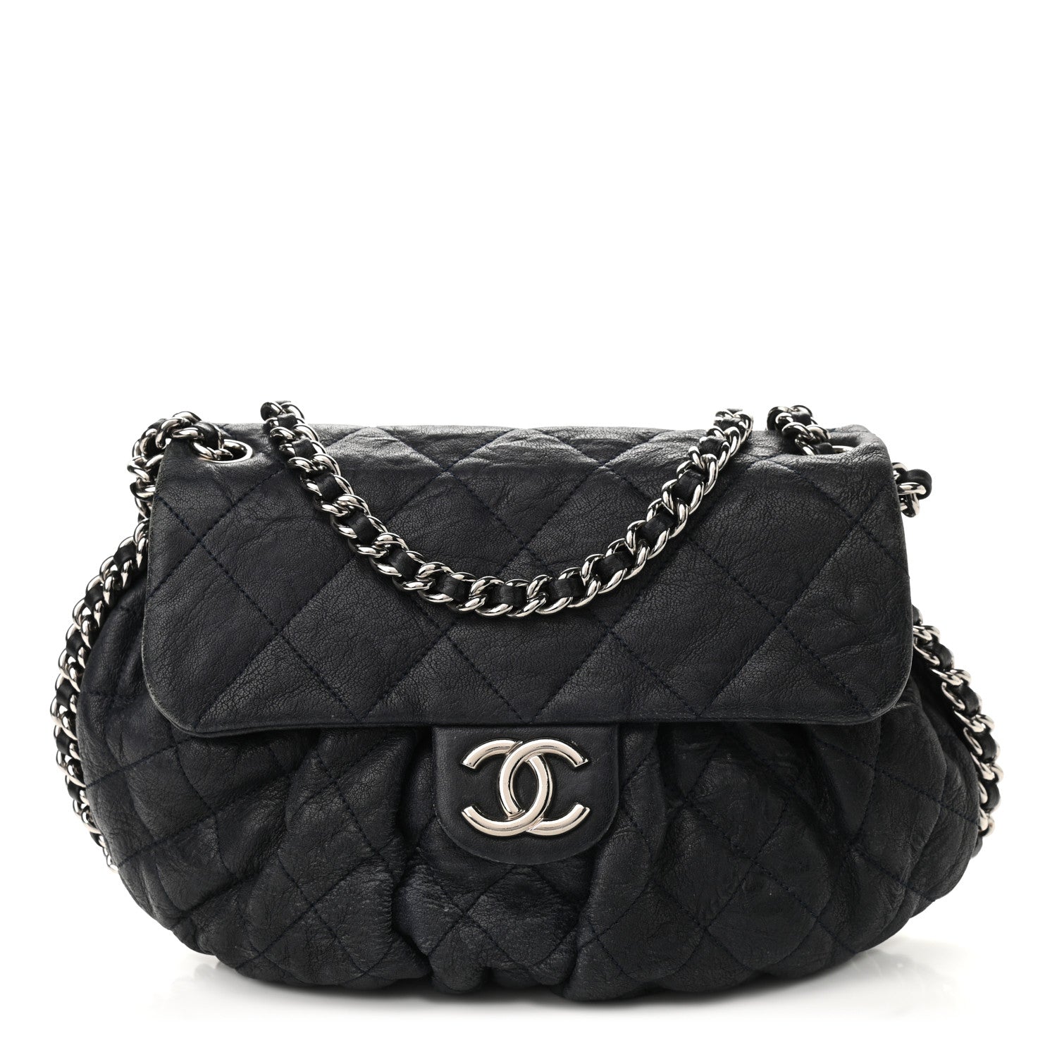 Chanel Washed Lambskin Quilted Medium Chain Around Flap Navy 1 of 9