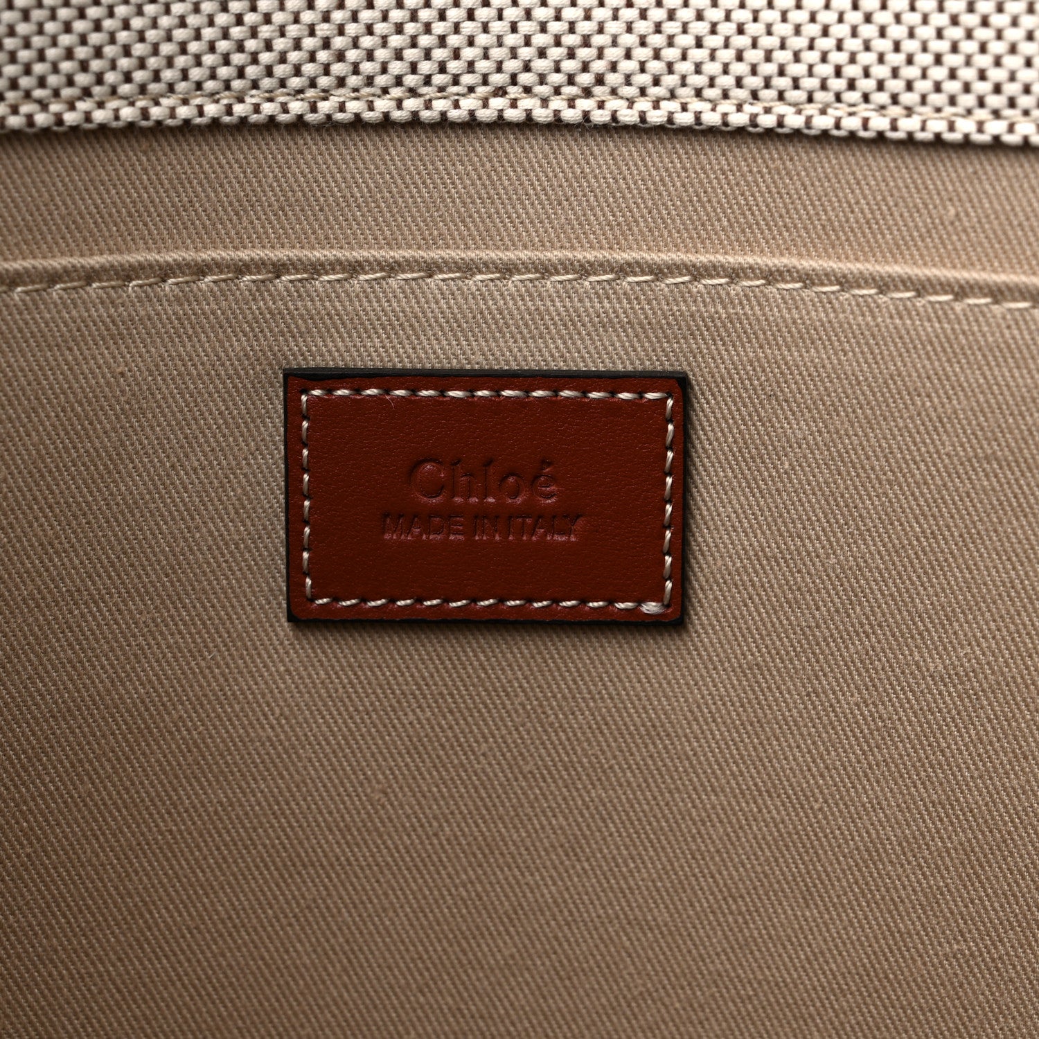 Chloe Cotton Calfskin Large Woody Ribbon Tote White Brown 6 of 10