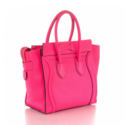 Celine Drummed Calfskin Micro Luggage Fluo Pink 3 of 9
