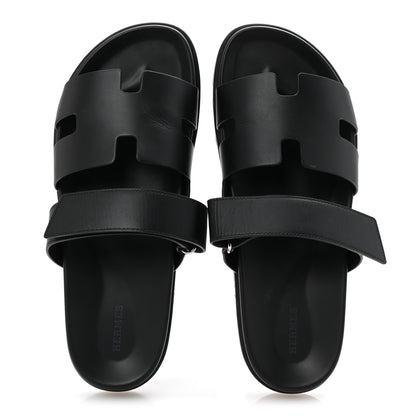 Hermes Calfskin Mens Chypre Sandals 44.5 Black 2 of 10