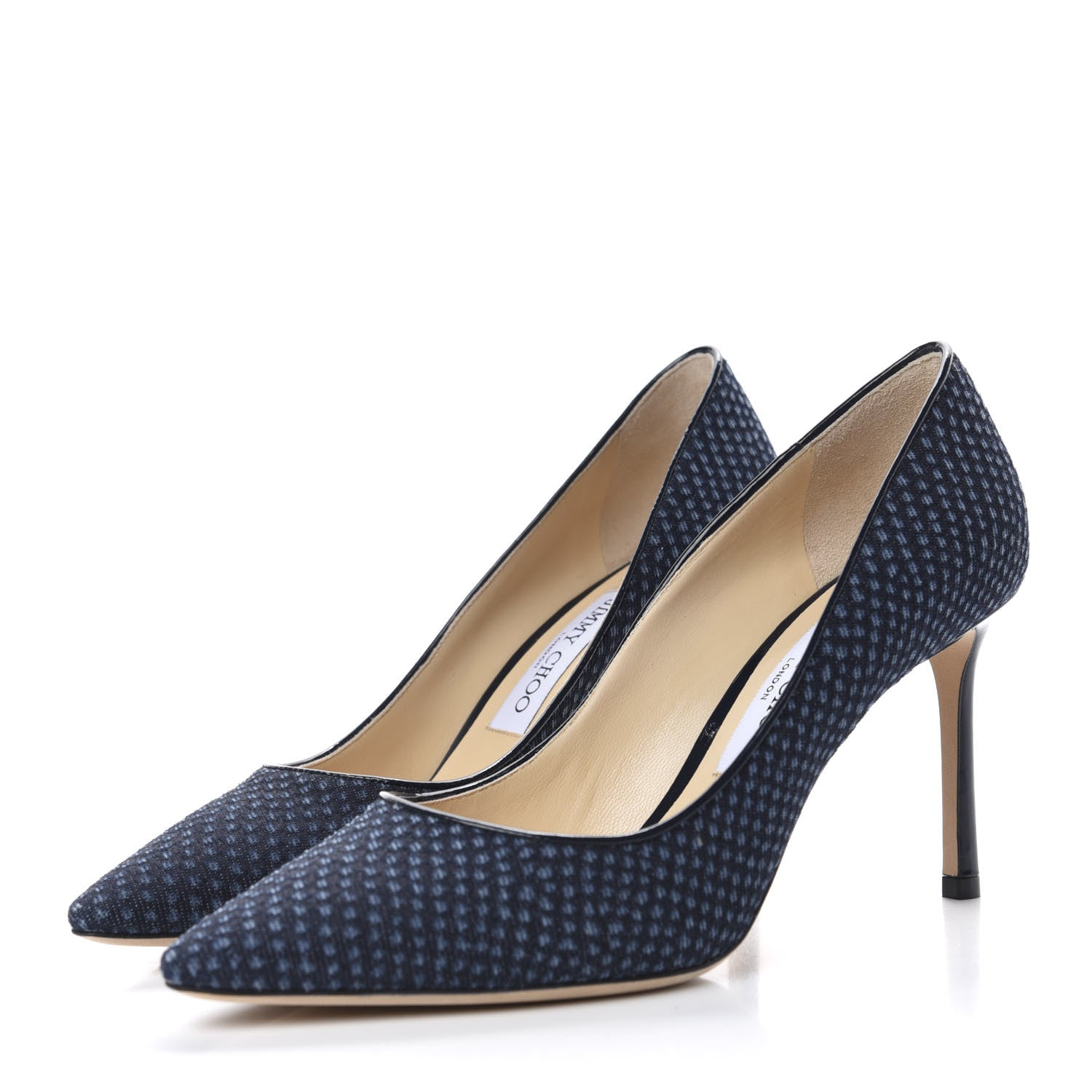 Jimmy Choo Denim Python Printed Pointy Toe Romy 85 Pumps 38.5 Navy 2 of 11