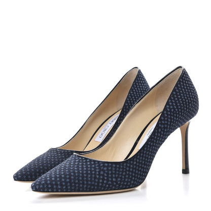 Jimmy Choo Denim Python Printed Pointy Toe Romy 85 Pumps 38.5 Navy 2 of 11