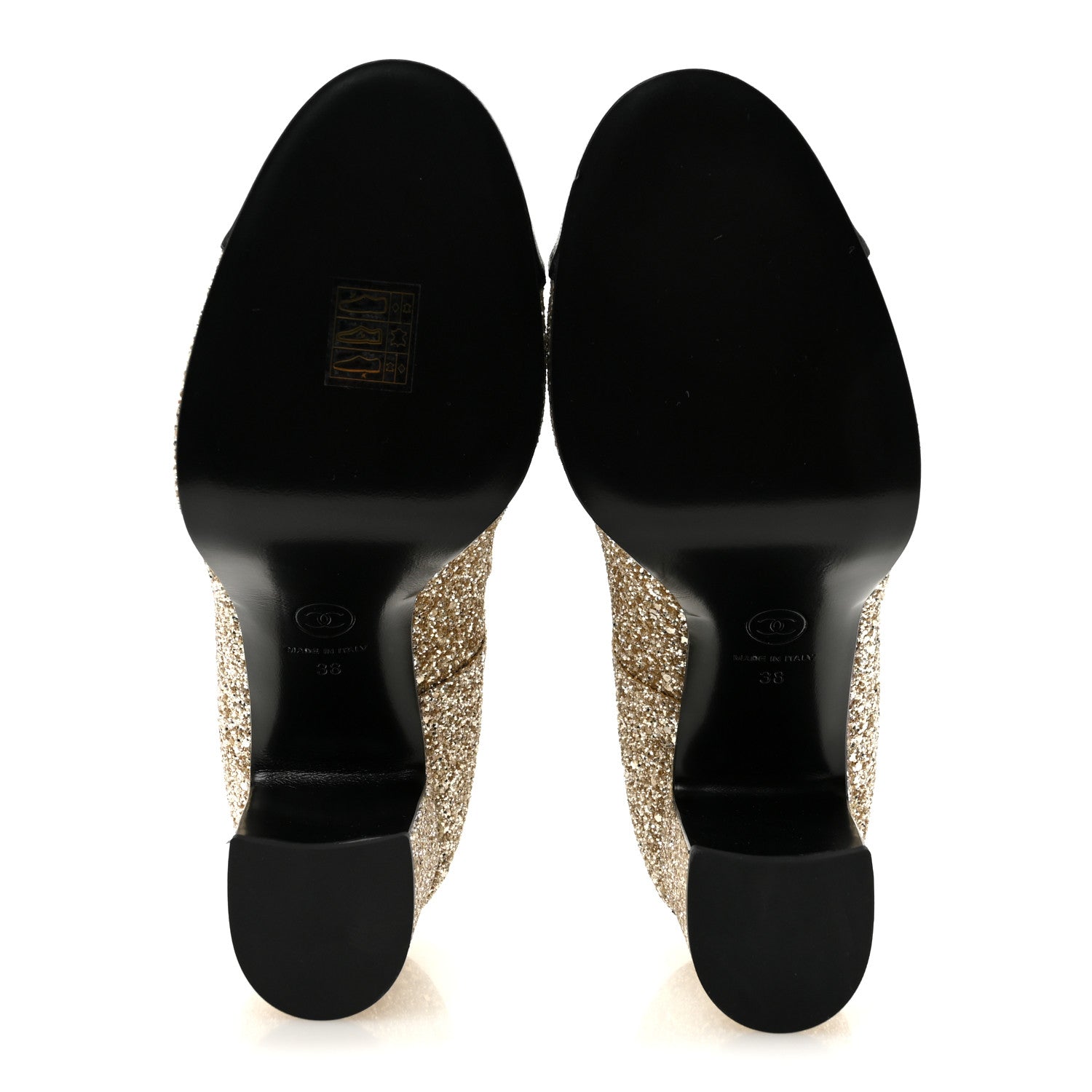Chanel Glitter Lambskin Cap Toe CC Mary Jane Pumps 38 Light Gold