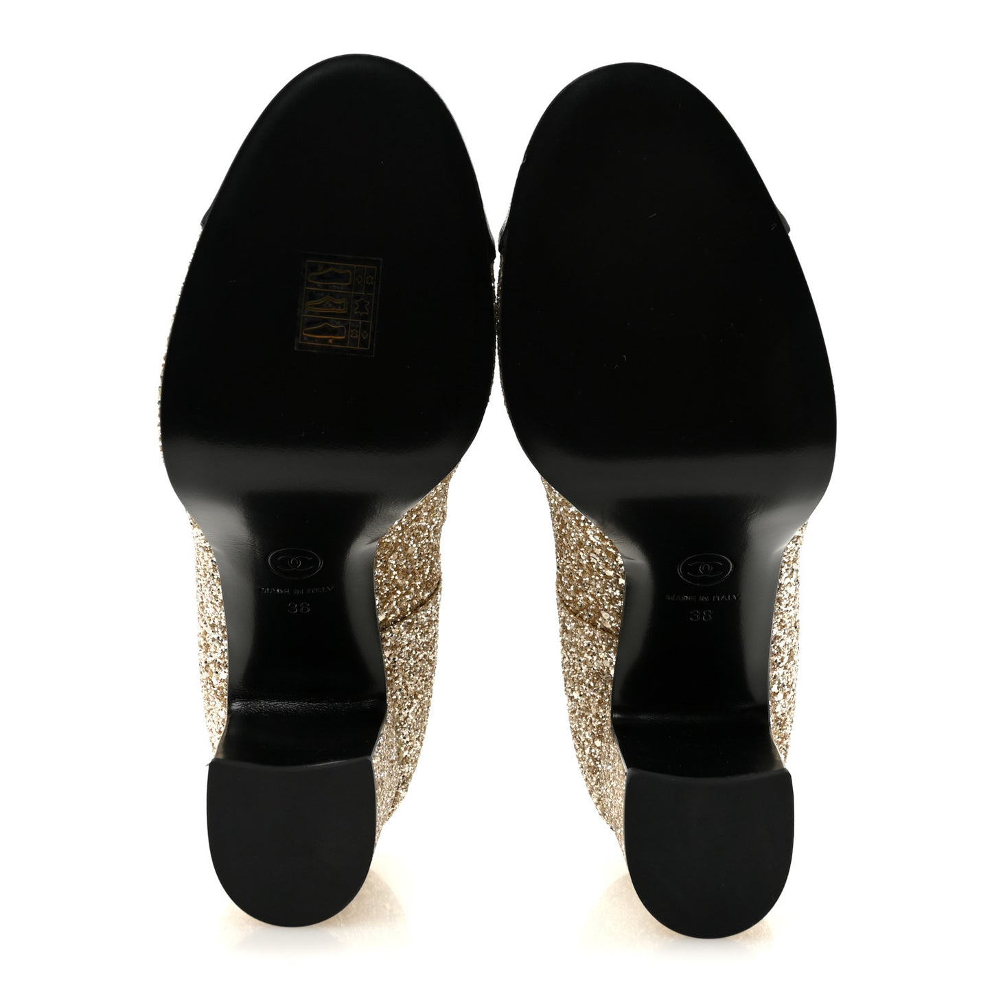 Glitter Lambskin Cap Toe CC Mary Jane Pumps 38 Light Gold Black