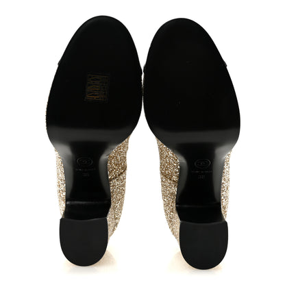 Chanel Glitter Lambskin Cap Toe CC Mary Jane Pumps 38 Light Gold Black 6 of 10