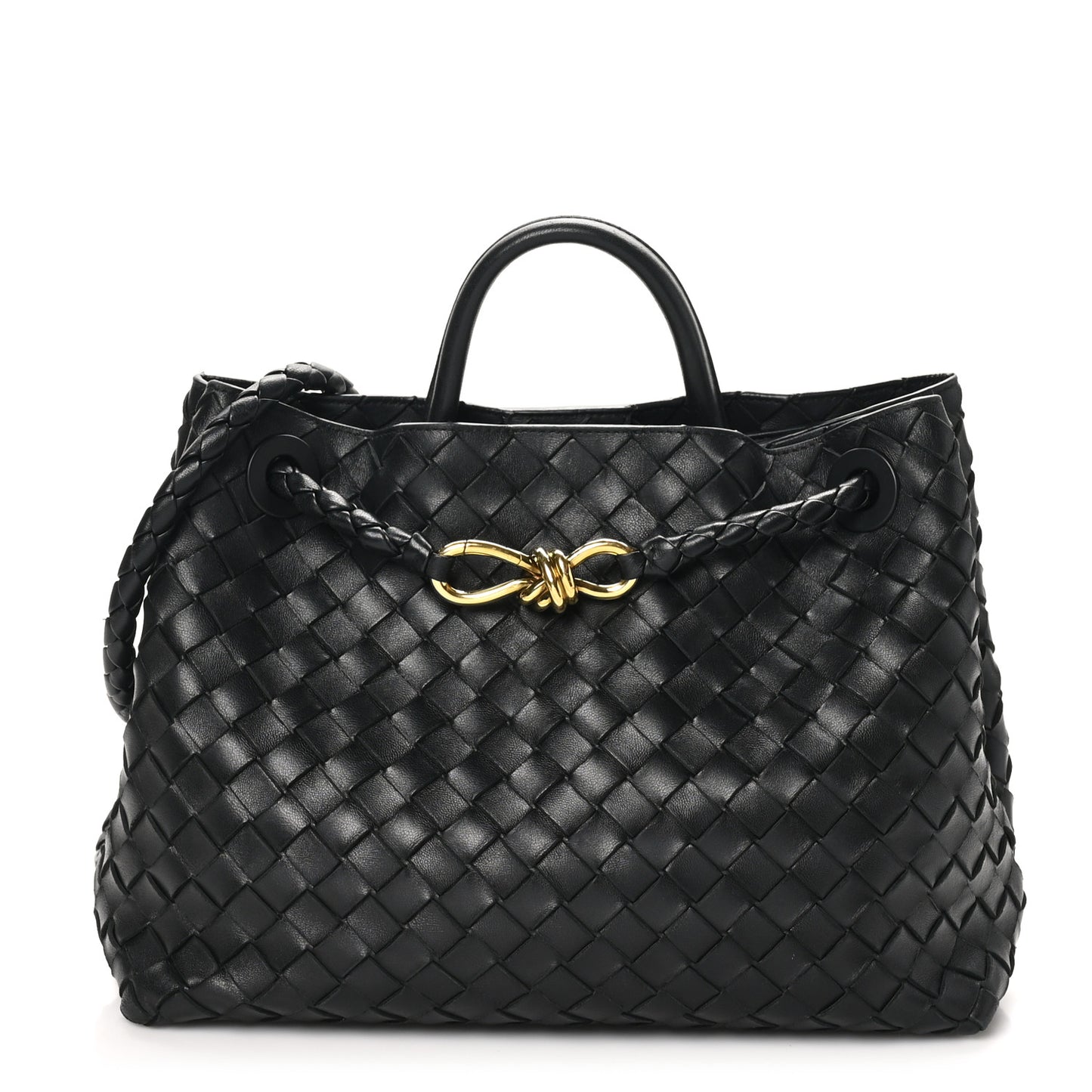 Nappa Intrecciato Medium Andiamo Shoulder Bag Black