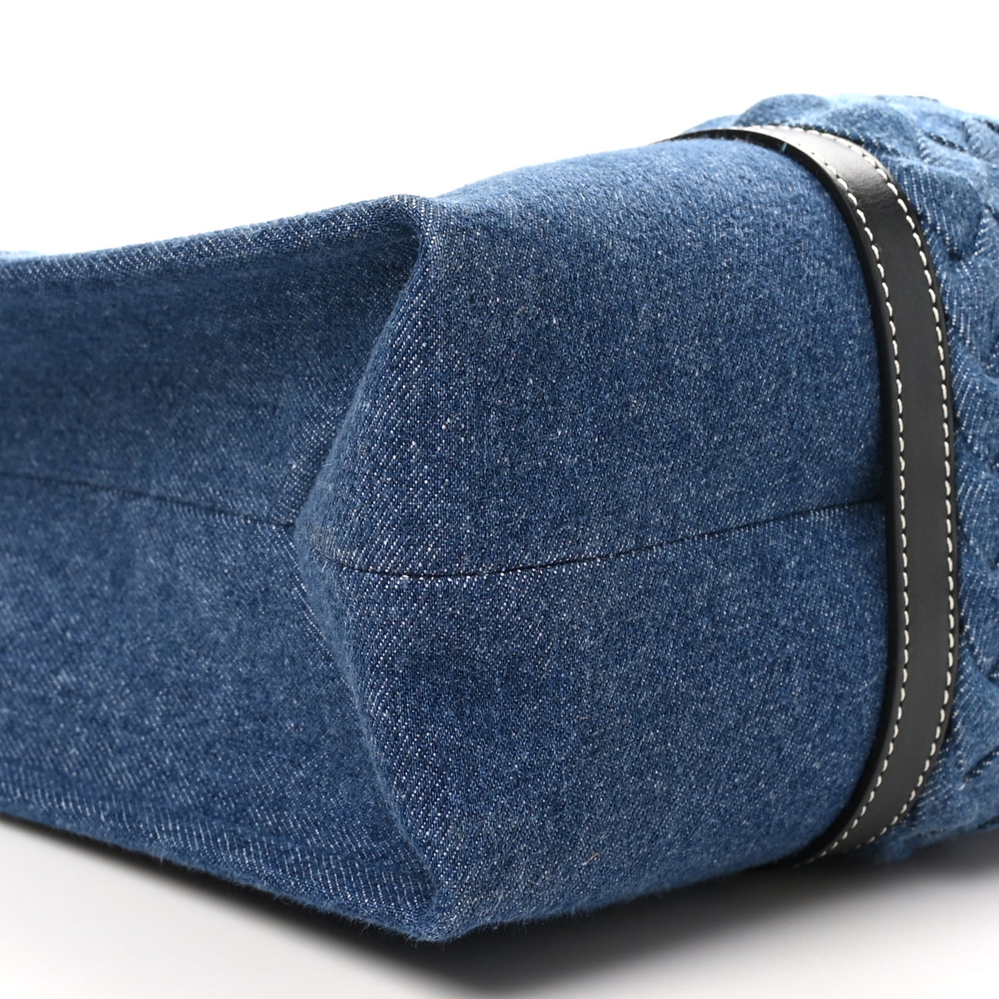 Denim Calfskin Large Braided Woody Ribbon Tote Blue