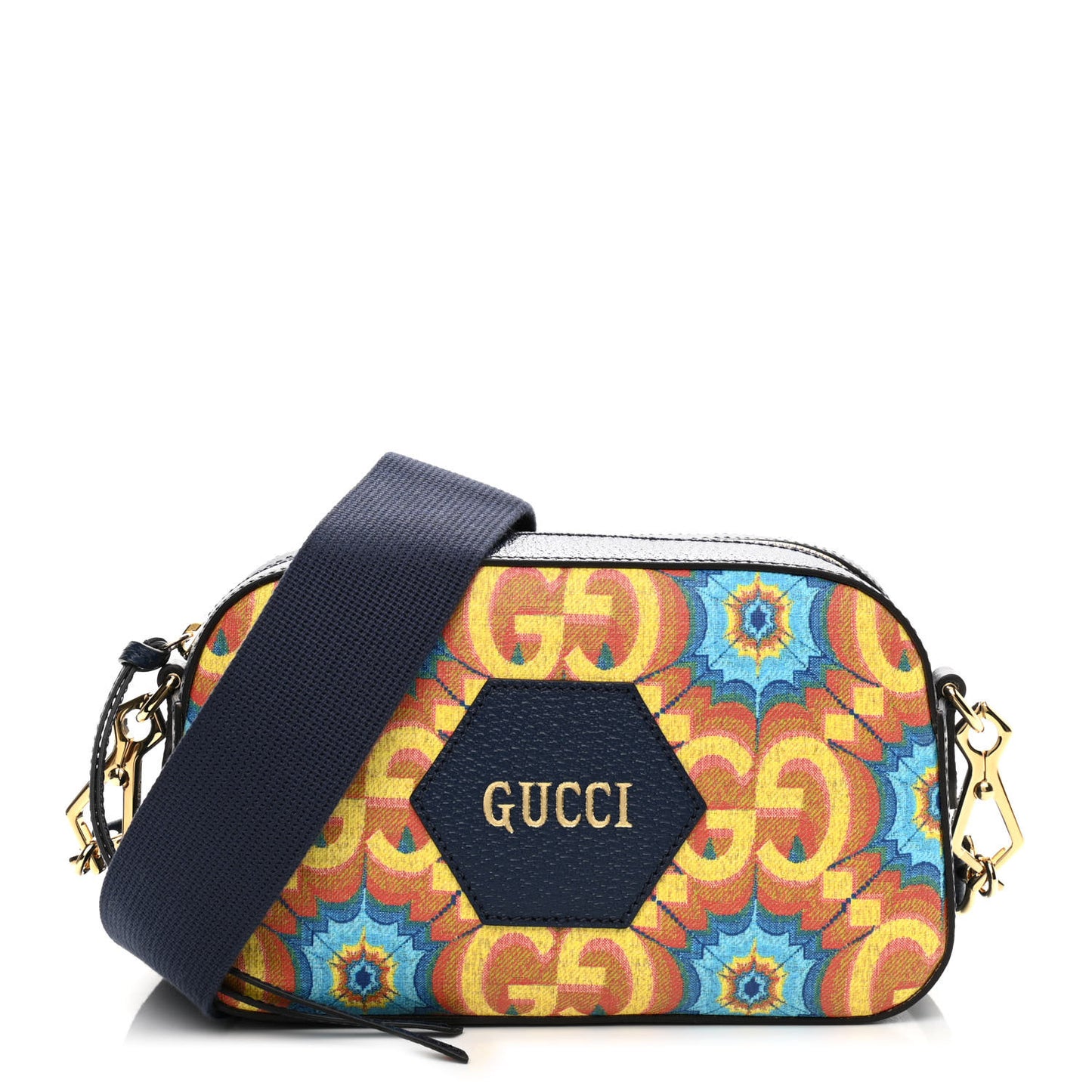 GG Supreme Kaleidoscope Calfskin Script Logo Gucci 100 Camera Bag Blue Orange Multicolor Blue Agata