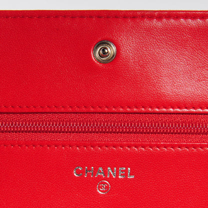 Chanel Lambskin Camellia Embossed Wallet On Chain WOC Red 6 of 8