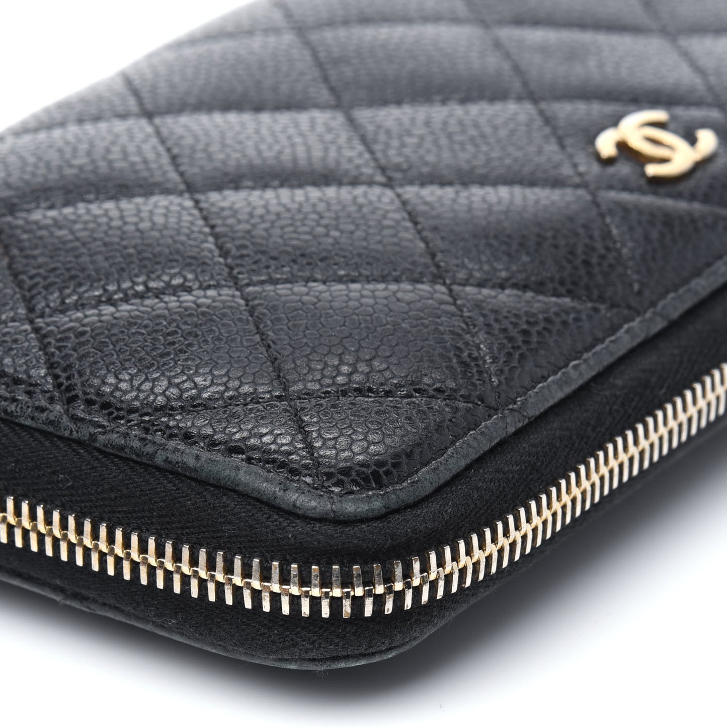 Caviar Quilted Large Gusset Zip Around Wallet Black