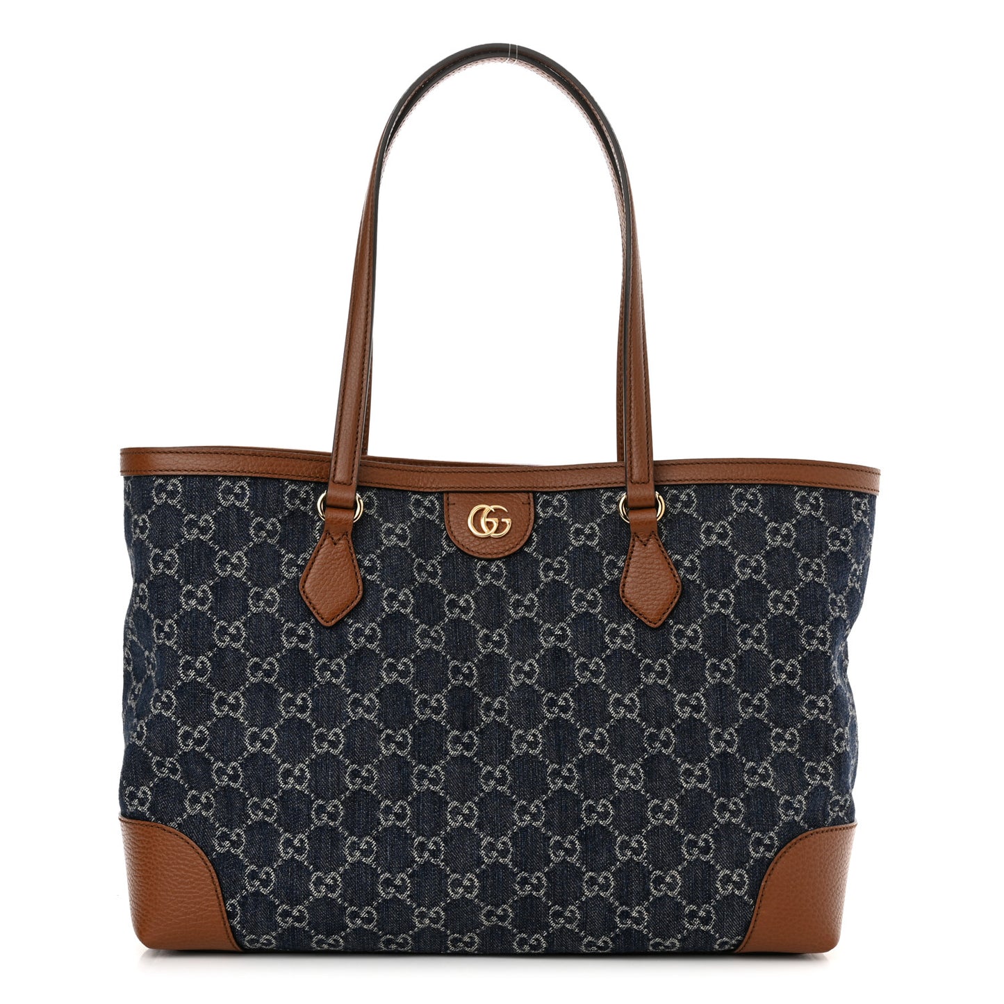 New Denim GG Monogram Medium Ophidia Shopping Tote Blue Tea Cuir