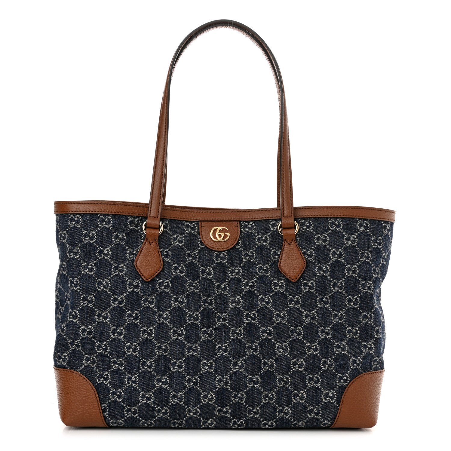 Gucci New Denim GG Monogram Medium Ophidia Shopping Tote Blue Tea Cuir 1 of 10