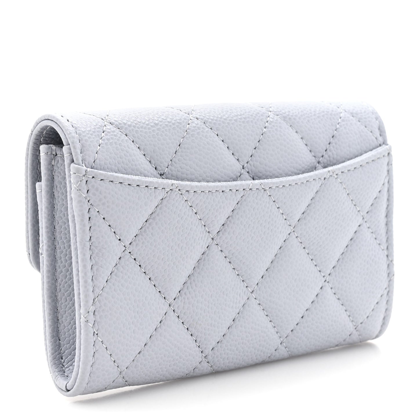 Caviar Quilted Flap Card Holder Wallet Light Grey