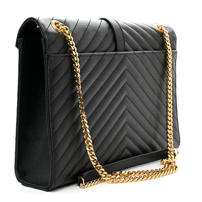 Saint Laurent Grain De Poudre Matelasse Chevron Large Monogram Satchel Black 3 of 10