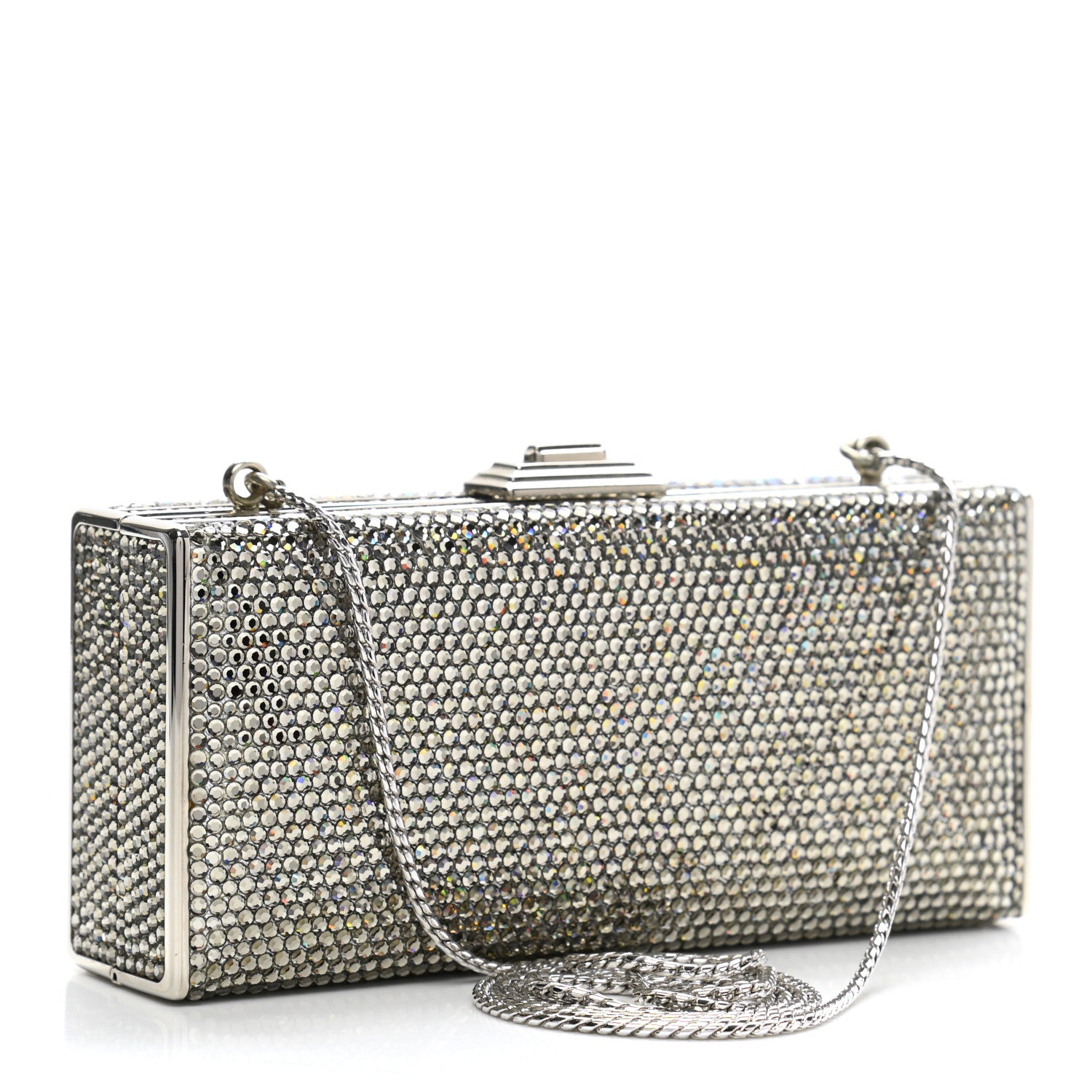 Judith Leiber Swarovski Crystal Minaudiere Clutch Silver 2 of 7