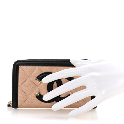 Chanel Caviar Quilted Filigree Zip Around Wallet Beige Black 2 of 9