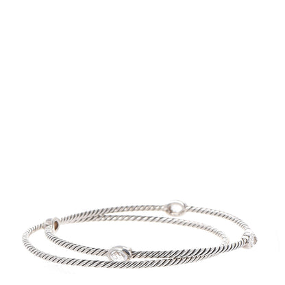 David Yurman Sterling Silver Crystal Color Classics Cable Bangle Bracelet Set of 2 3 of 8