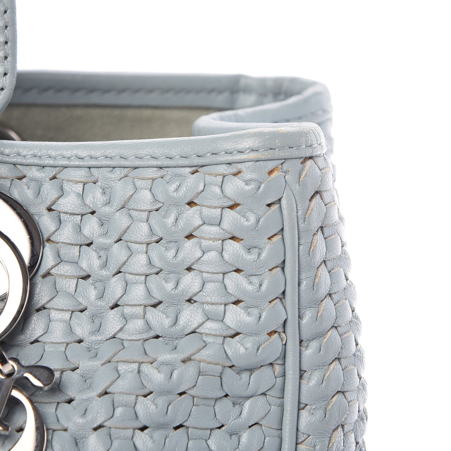 Lambskin Woven Medium Lady Dior Shopping Tote Light Blue