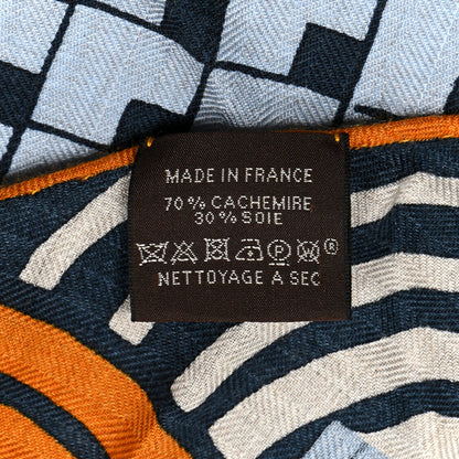 Hermes Cashmere Silk Cheval Vague Giant Pointe Triangle Scarf Caramel Bleu Naturel 4 of 4