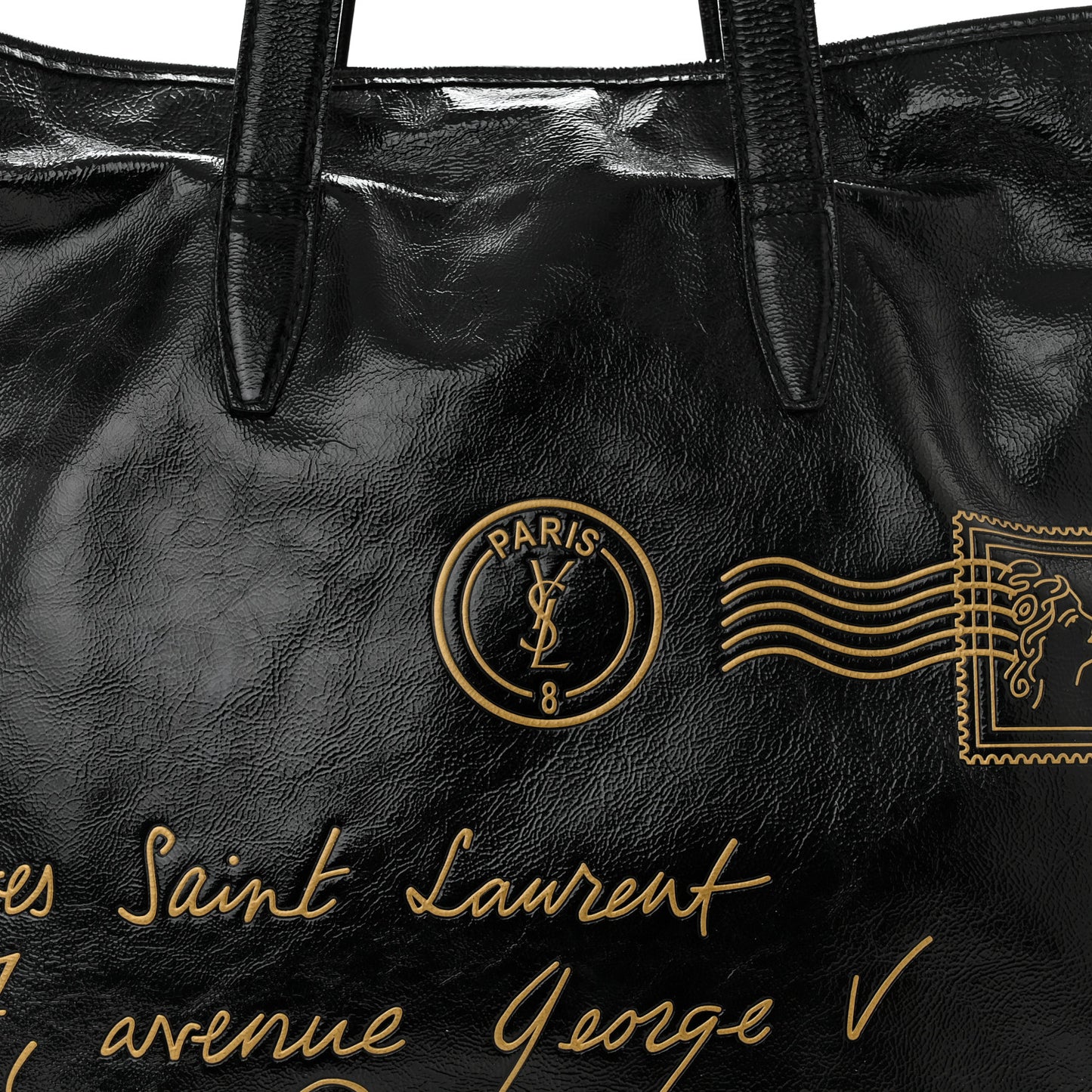 Textured Patent Small Y-Mail Tote Black