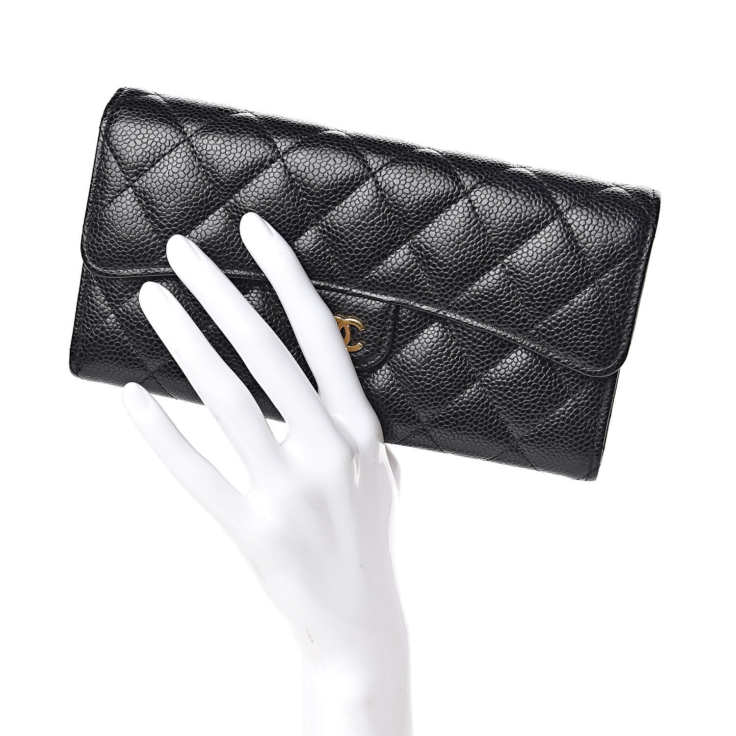 Chanel Caviar Quilted Large Gusset Flap Wallet Black 2 of 14