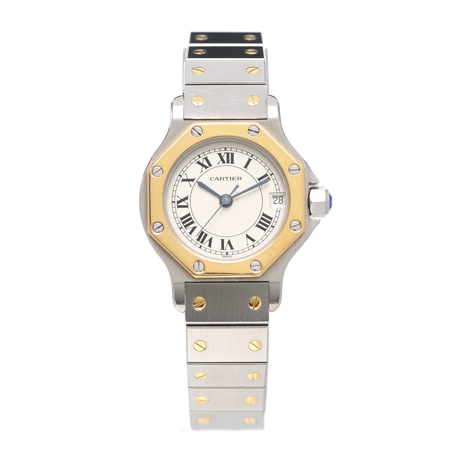 Cartier Stainless Steel 18K Yellow Gold 25mm Santos Octagon Quartz Watch 1 of 5