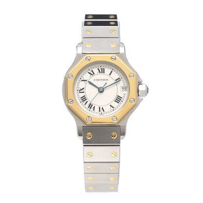 Cartier Stainless Steel 18K Yellow Gold 25mm Santos Octagon Quartz Watch 1 of 5