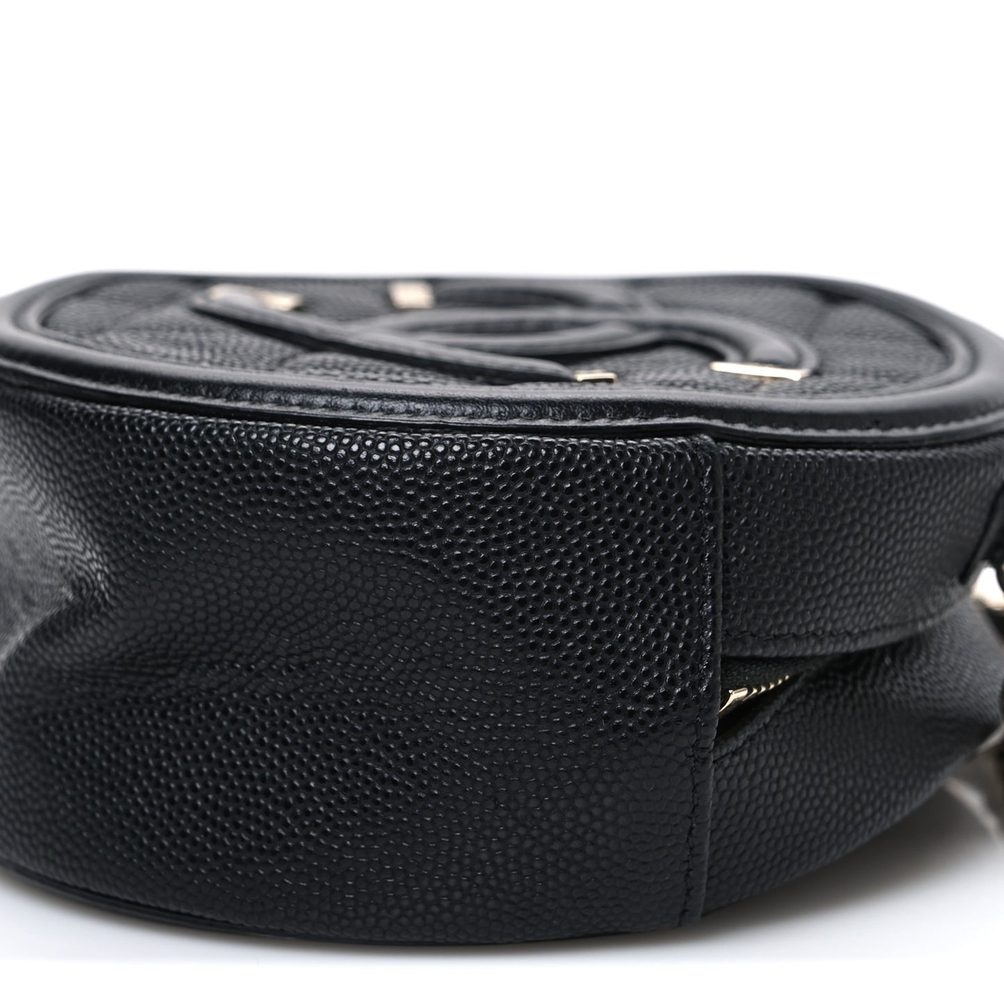 Caviar Quilted Round Filigree Crossbody Black