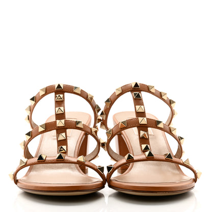 Valentino Garavani Calfskin Nappa Rockstud 60mm Caged Slide Sandals 38.5 Almond Beige 2 of 9