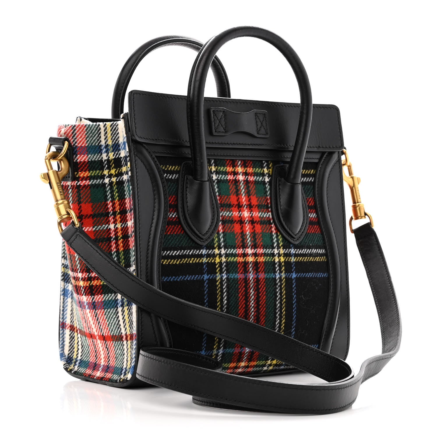 Celine Tartan Calfskin Nano Luggage Red Black 3 of 15