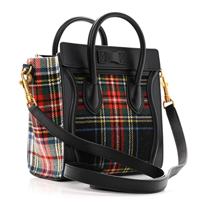 Celine Tartan Calfskin Nano Luggage Red Black 3 of 15