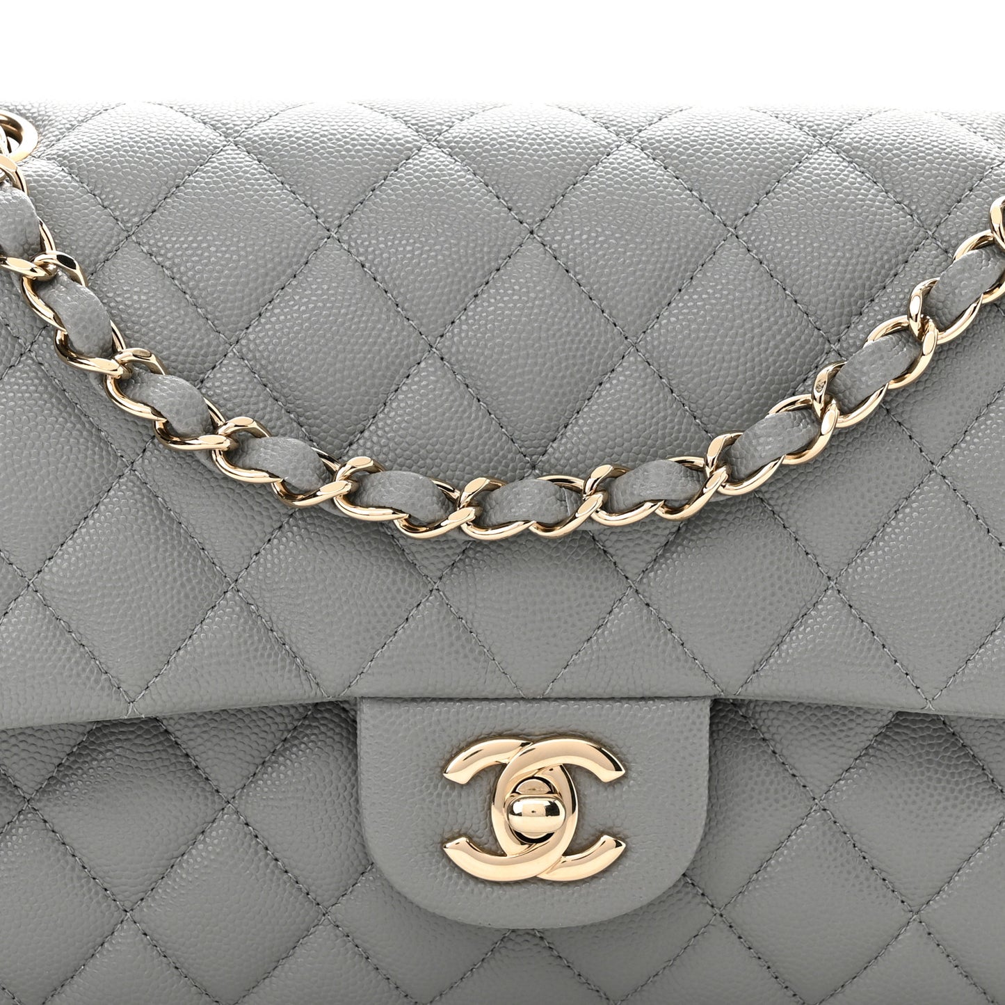 Caviar Quilted Medium Double Flap Grey