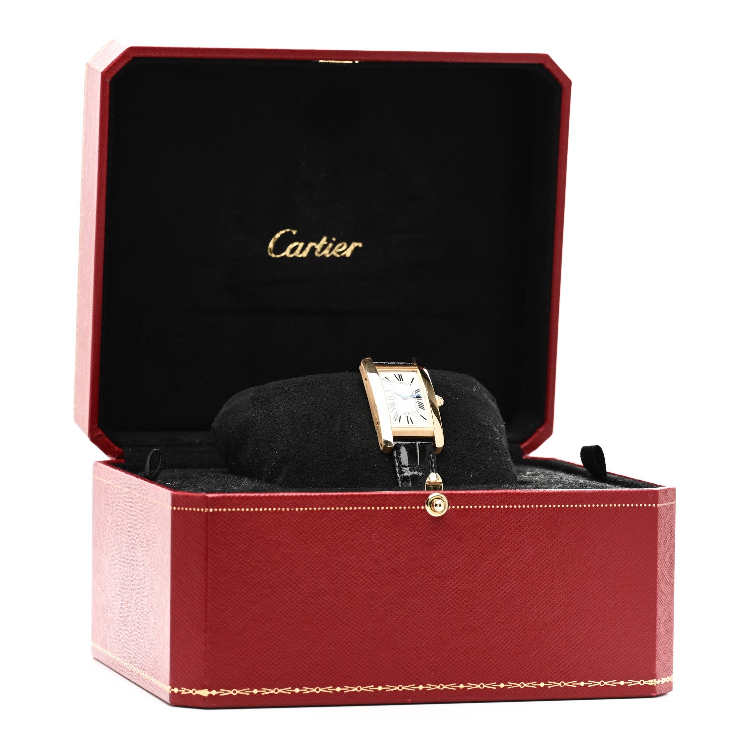 Cartier 18K Yellow Gold Alligator 19mm Tank Americaine Quartz Watch 5 of 5