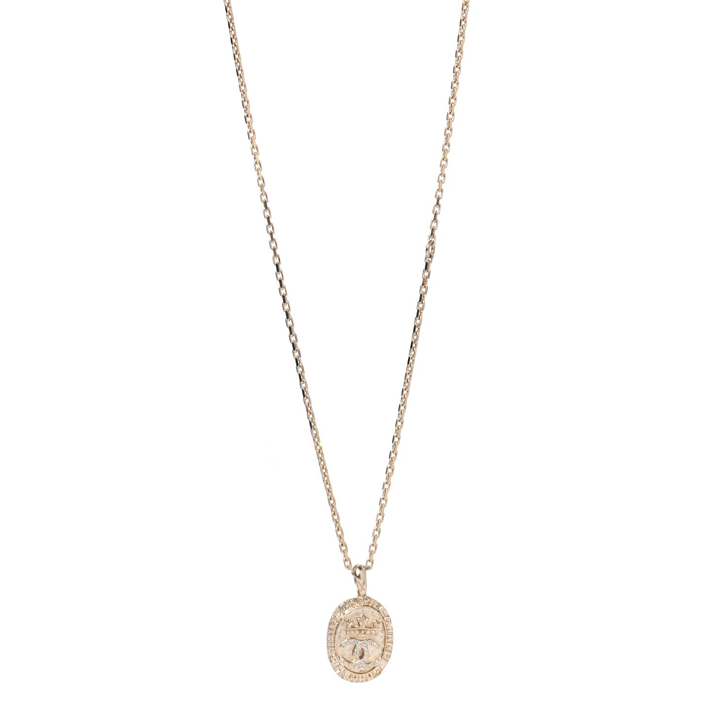 Chanel Crystal CC Medallion Necklace Gold 1 of 7