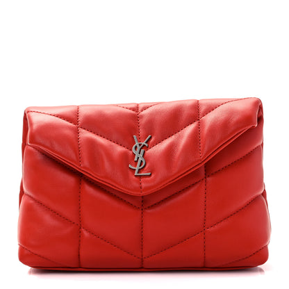 Saint Laurent Lambskin Monogram Loulou Puffer Pouch Clutch Coral 2 of 10