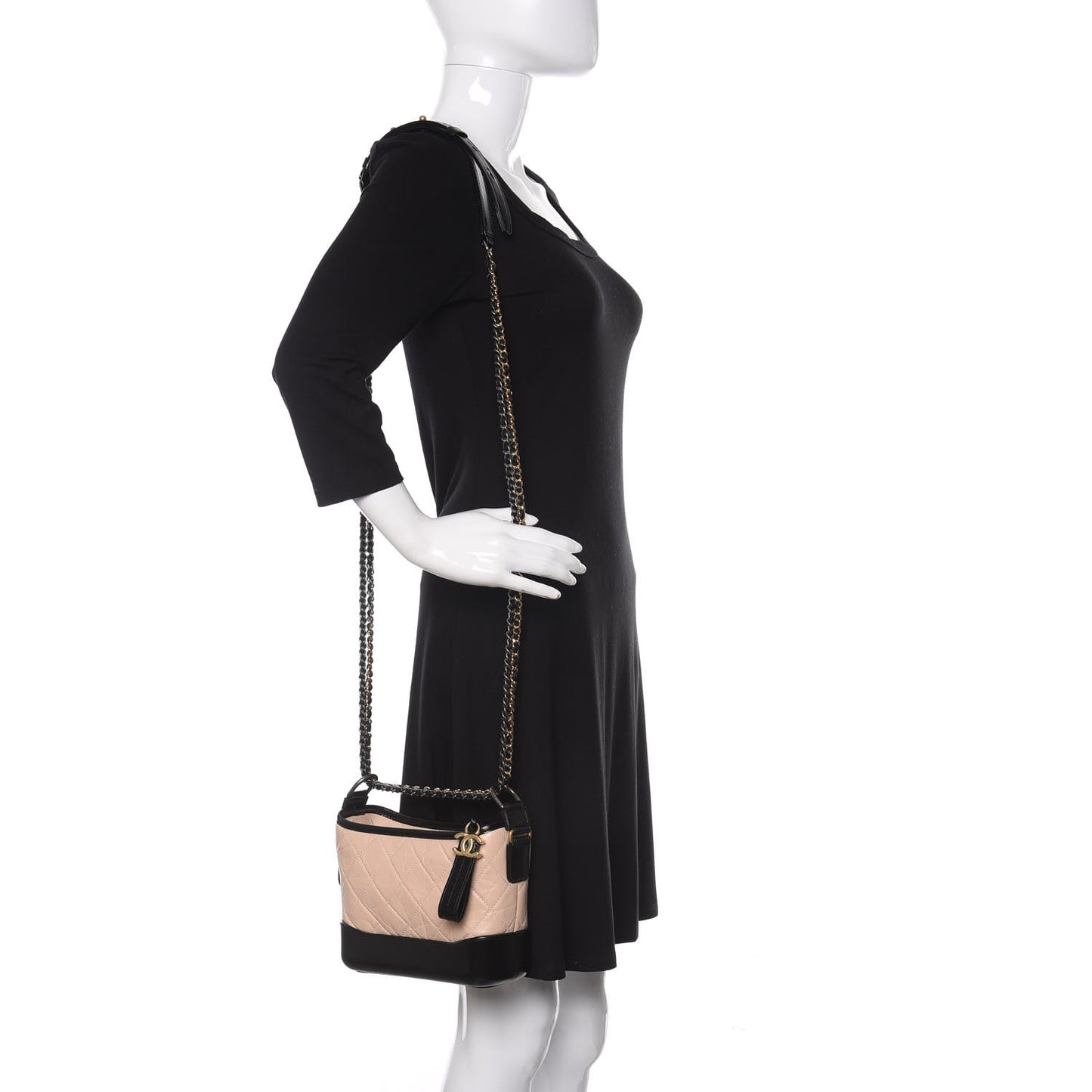 Aged Calfskin Quilted Small Gabrielle Hobo Beige Black