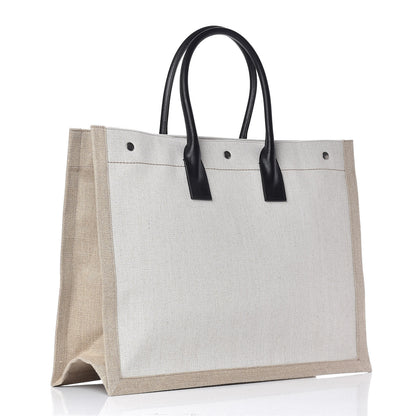 Saint Laurent Linen Calfskin Rive Gauche Tote Optic White 3 of 9